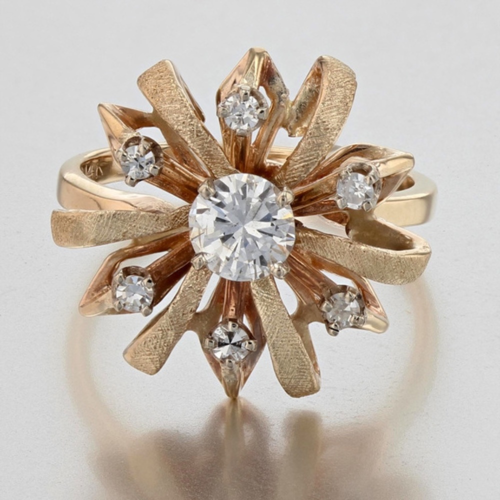 1950's Vintage 14k Yellow Gold Solitaire Diamond MCM Anniversary / Cocktail Ring
